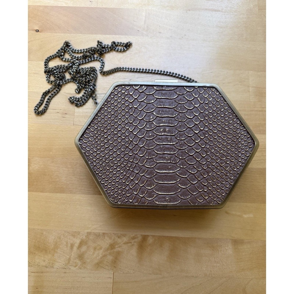 House of Harlow 1960 Metal and Faux Snake Skin Clutch or Shoulder‎ Bag Hexagon